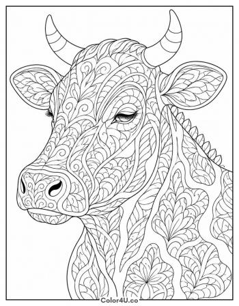 Realistic Cow Portrait coloring page
