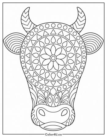 Mandala Cow Head coloring page