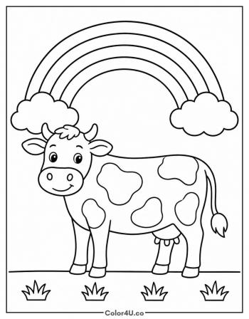 Cow Under a Rainbow coloring page