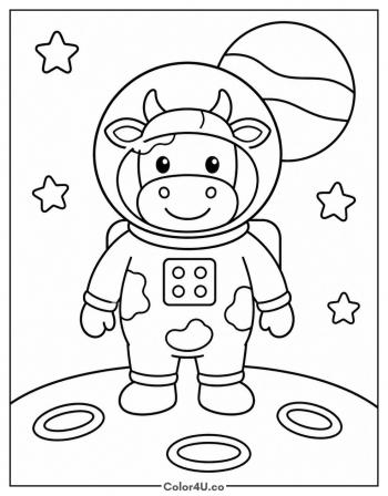 Astronaut Cow on the Moon coloring page
