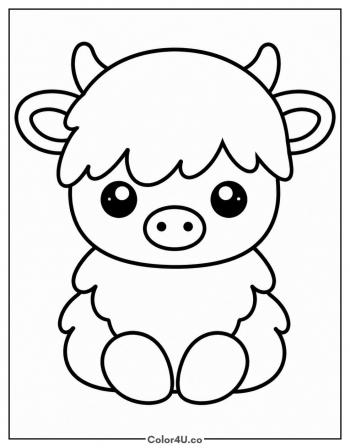 Baby Highland Calf Sitting coloring page