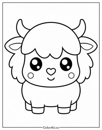 Kawaii Highland Cow coloring page