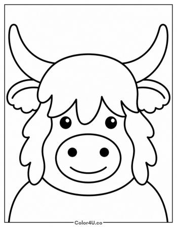 Highland Cow Face Close Up coloring page