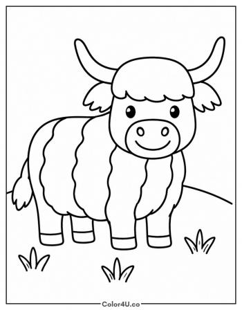 Happy Highland Cow Standing coloring page