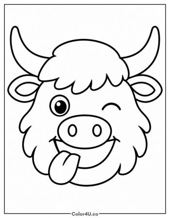 Winking Highland Cow coloring page