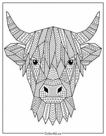 Geometric Highland Cow coloring page