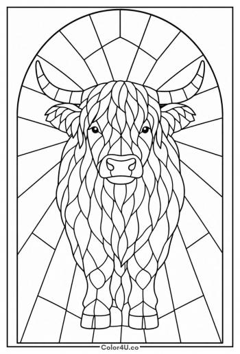 Stained Glass Highland Cow coloring page