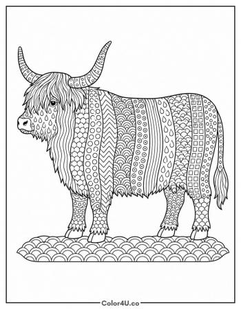 Patterned Highland Cow Full Body coloring page