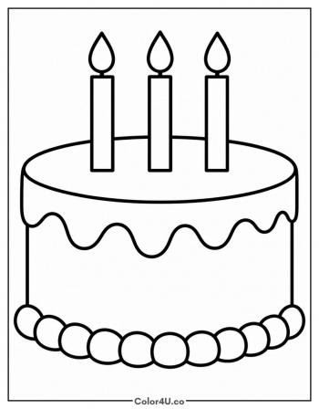 Simple Birthday Cake with Three Candles coloring page