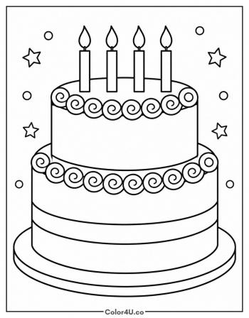 Two Tier Cake with Four Candles coloring page