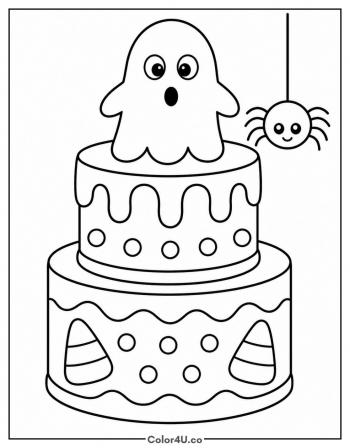 Halloween Spooky Cake coloring page