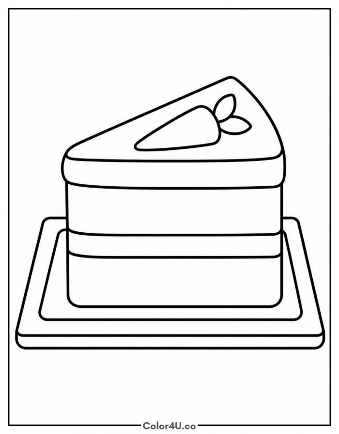Carrot cake slice with a frosted carrot on top, easy coloring page, free printable
