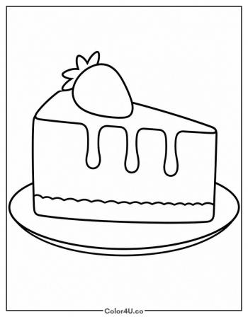Cheesecake Slice with Strawberry coloring page