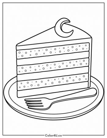 Chocolate Cake Slice with a Fork coloring page