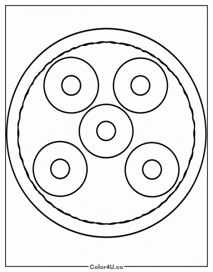 Pineapple upside down cake seen from above, easy coloring page, free printable