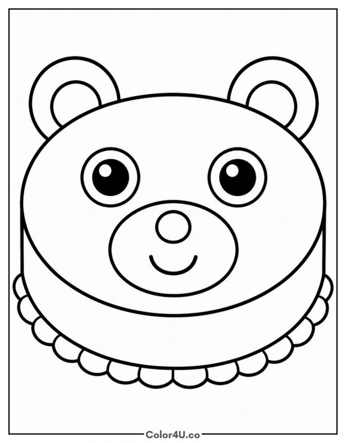 Bear face cake with round ears, easy coloring page, free printable