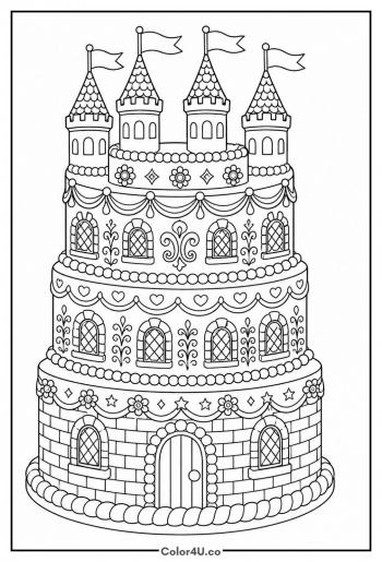 Princess Castle Cake coloring page