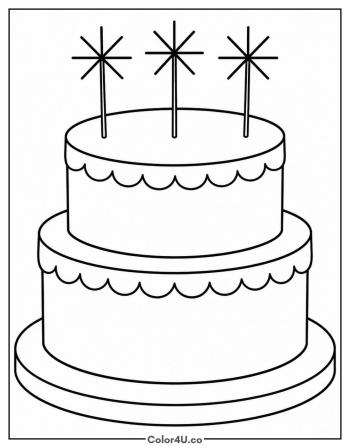 Birthday Cake with Sparklers coloring page