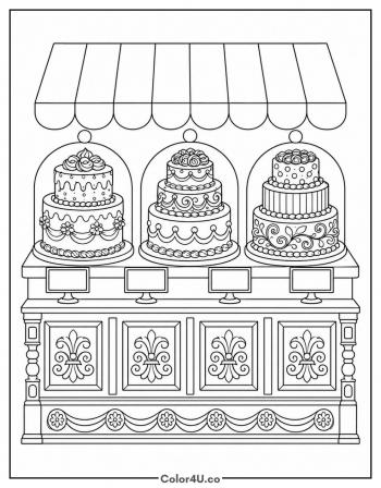 Cake Shop Window Display coloring page