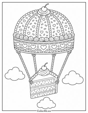 Cake Hot Air Balloon coloring page