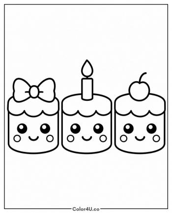 Kawaii Cake Friends coloring page