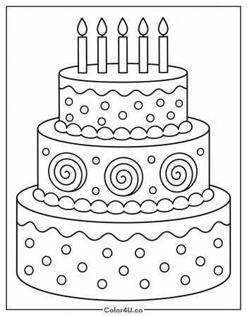 Three Tier Birthday Cake coloring page