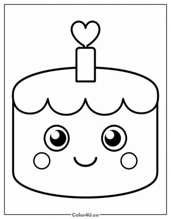 Kawaii Cake with a Smiling Face coloring page