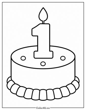 First Birthday Cake with a Number One Candle coloring page