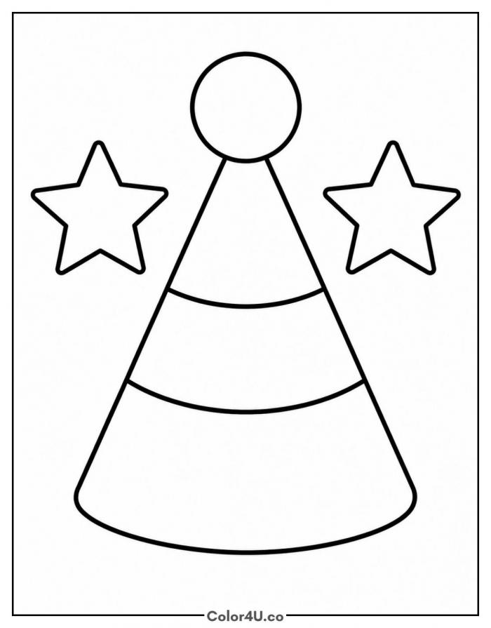 Birthday party hat with stars, easy coloring page