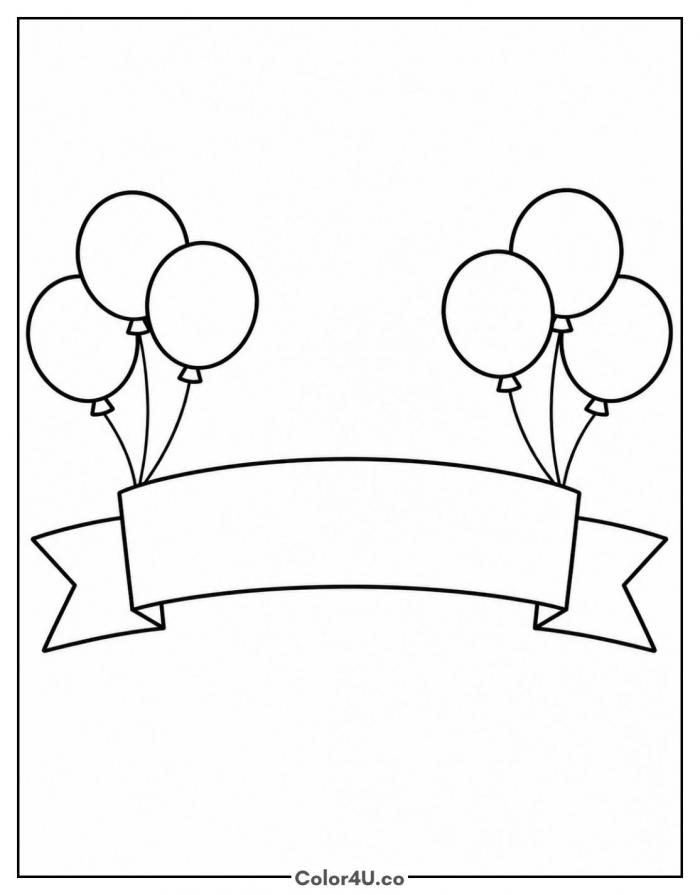 Birthday banner with balloons and a blank ribbon, easy coloring page