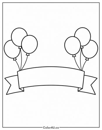 Birthday Banner With Balloons And A Blank Ribbon coloring page