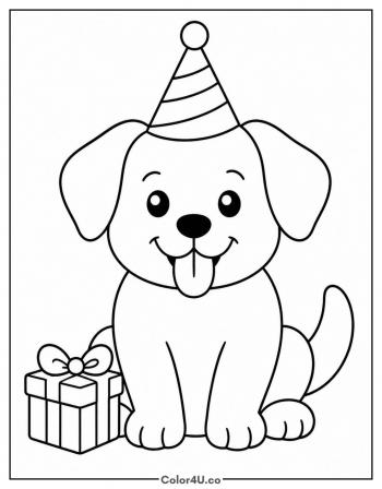 Puppy In A Party Hat coloring page
