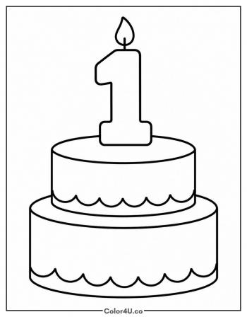 First Birthday Cake With A Number One Candle coloring page
