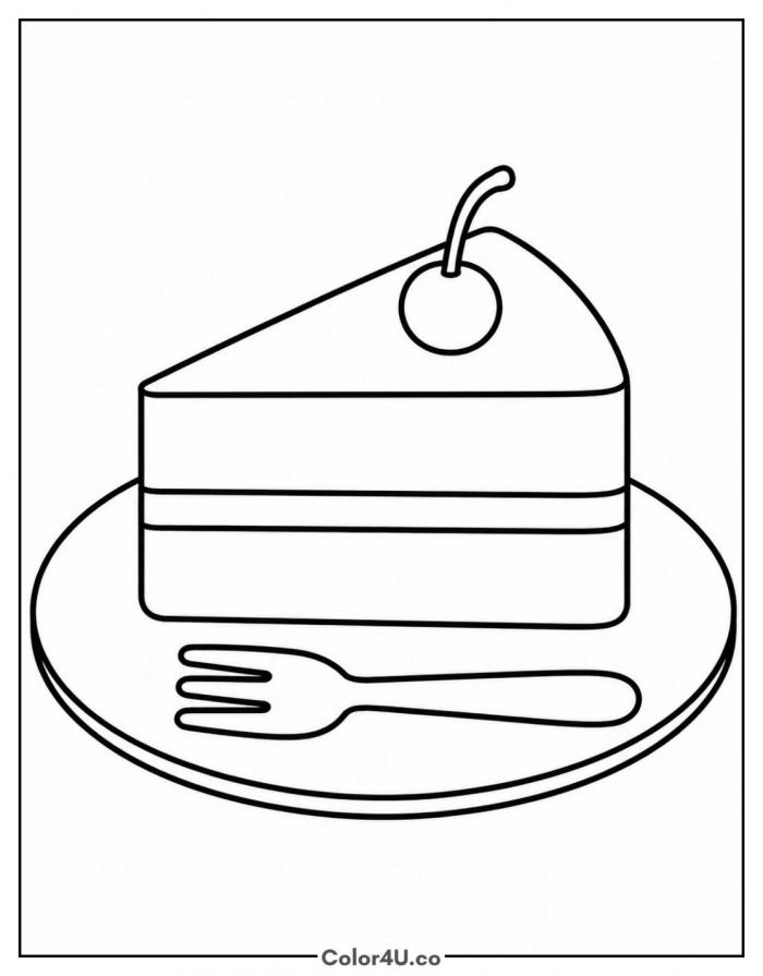 Slice of birthday cake on a plate, easy coloring page
