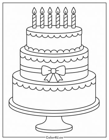 Three Tier Birthday Cake coloring page