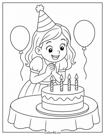Birthday Girl With Her Cake coloring page