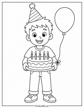Birthday Boy With His Cake coloring page