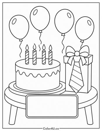 Happy Birthday Dad Cake And Balloons coloring page