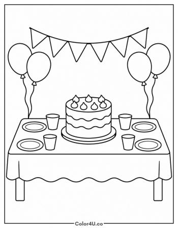 Birthday Party Table Scene coloring page