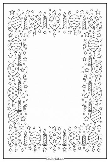 Patterned Birthday Frame With A Blank Centre coloring page
