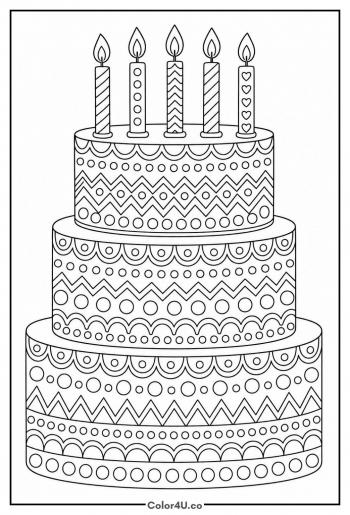 Zentangle Birthday Cake coloring page