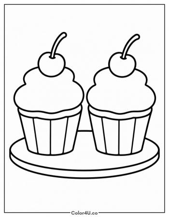 Two Cupcakes On A Plate coloring page