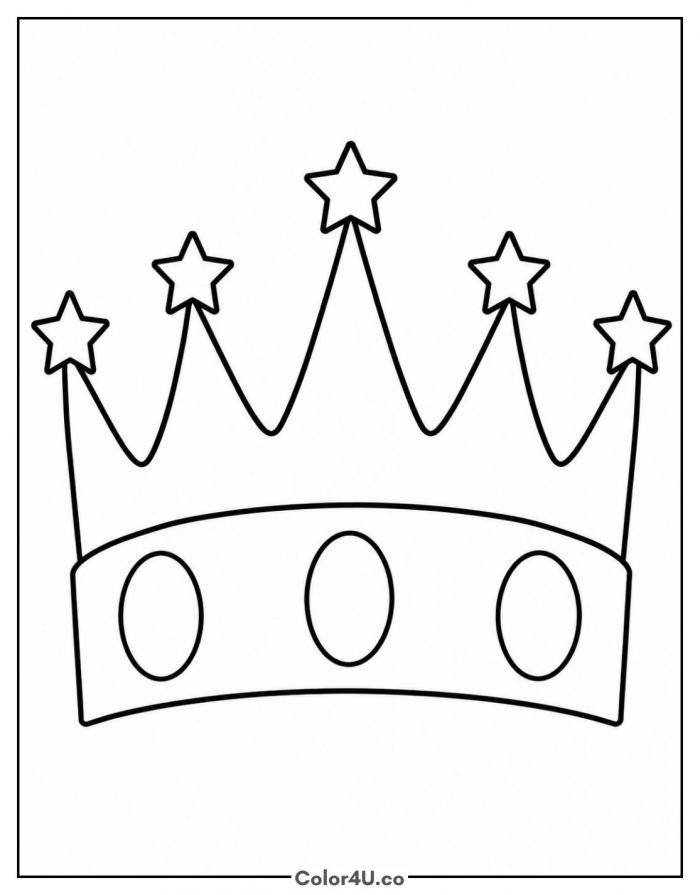 Birthday crown with jewels and stars, easy coloring page