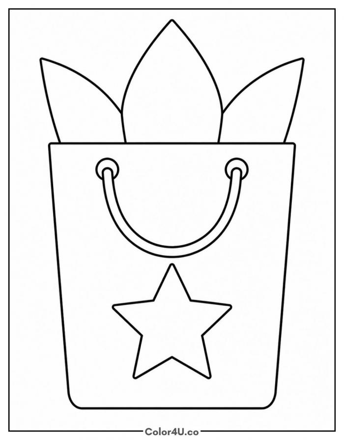 Birthday gift bag with tissue paper, easy coloring page