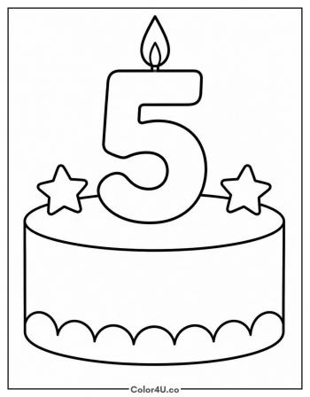 Fifth Birthday Cake With A Number Five Candle coloring page
