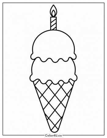 Ice Cream Cone With A Birthday Candle coloring page