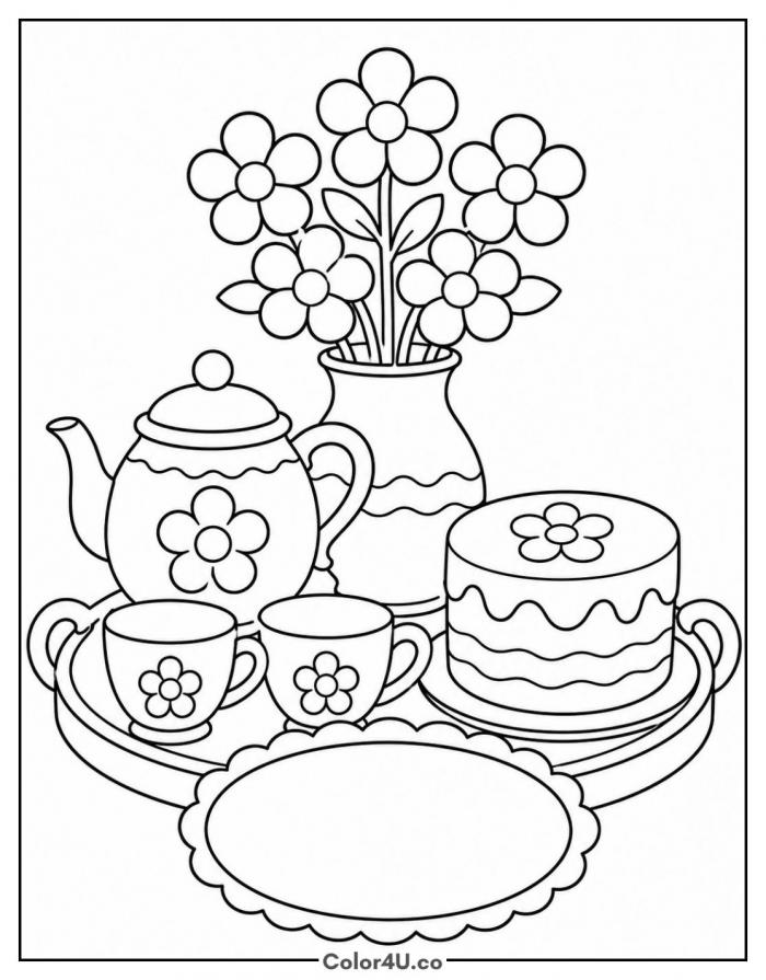 Happy birthday grandma flowers and cake coloring page