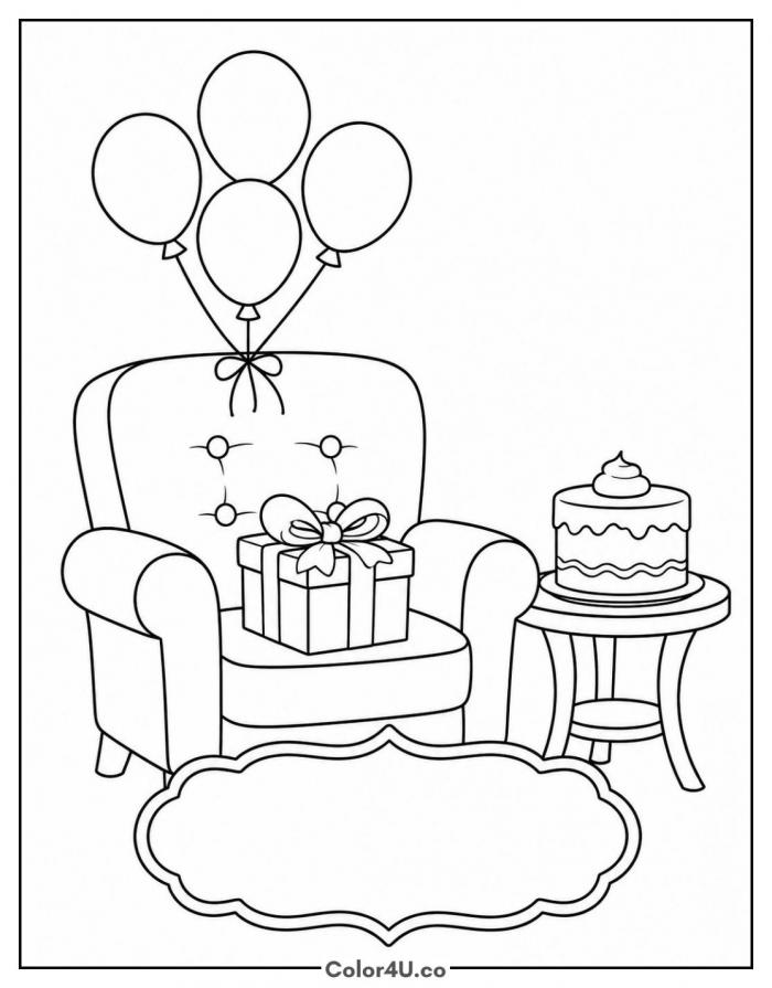 Happy birthday grandpa balloons and cake coloring page
