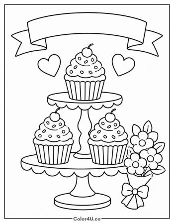 Happy Birthday Sister With Cupcakes coloring page