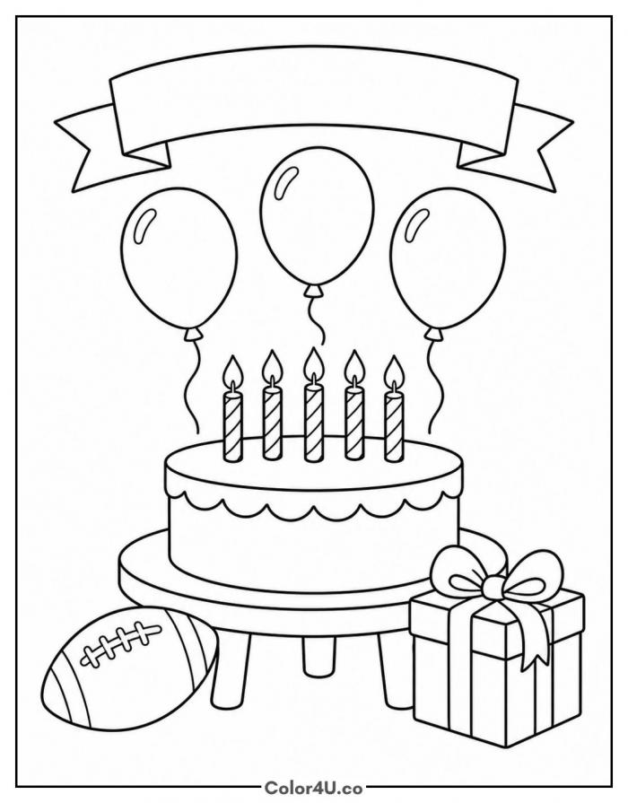 Happy birthday brother cake and balloons coloring page